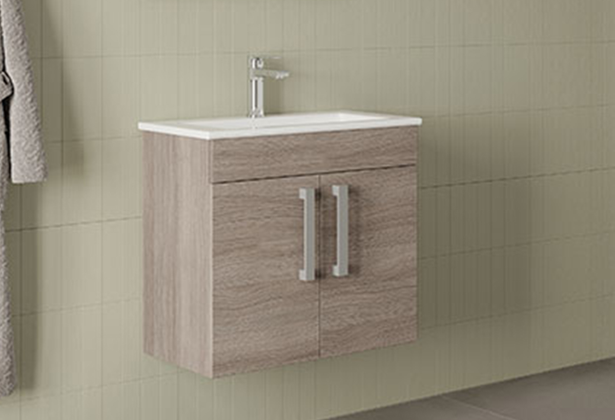 Απεικονίζεται ο πάγκος και ο νιπτήρας του επίπλου μπάνιου